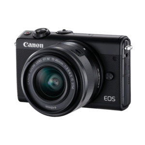 CANON EOS M100 systeemcamera metÂ 15-45mm lens,Â SD-kaart enÂ camerahoes zwartÂ 